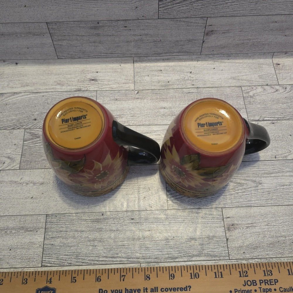 Pier 1 Sunflower Mug Set Tuscan Fall Autumn Stoneware Coffee Cup Pair - Picture 5 of 10